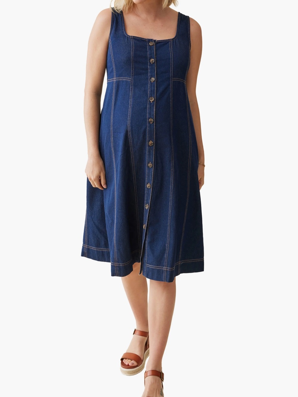 Women’s maternity Blue Denim Button-Front Tank Dress
